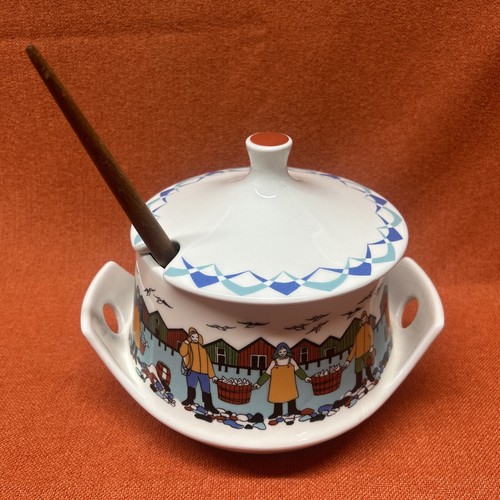 Vintage MCM Norwegen Torskefiske Gerd - Design Suppe Fisch Suppe Tureen Schüssel mit Löffel - Bild 3 von 22