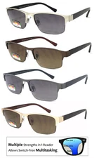 Progressive Reading Sunglasses 3 Power Strengths in 1 Reader Semi Rimless UV400