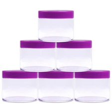 6 Pieces 2Oz/60g/60ml HQ Acrylic Leak Proof Clear Container Jars w/Purple Lid