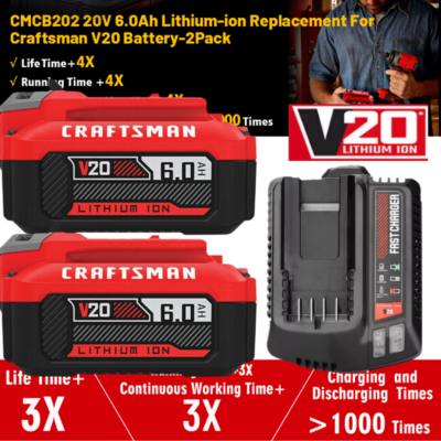#ad 6.0Ah 20V For Craftsman V20 20 Volt MAX Li ion Battery CMCB204 CMCB202 Charger $46.00