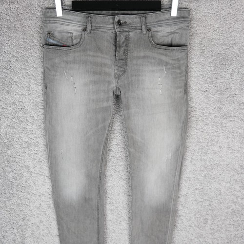 DIESEL MEN'S JEANS SLEENKER 0672J STRETCH W32 L32 SKINNY GRAY DENIM DISTRESSED - Picture 3 of 9