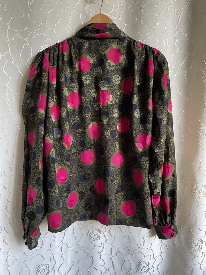 Blusa años 80 WALTER GROSS ZURICH - ST. MORITZ SEDA ATADA VERDE ROSA ABSTRACTO L Foto 2 de 4