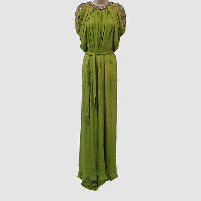 $5280 Pamella Roland Women Green Beaded Silk Georgette Draped Gown Dress  Size 4 | eBay