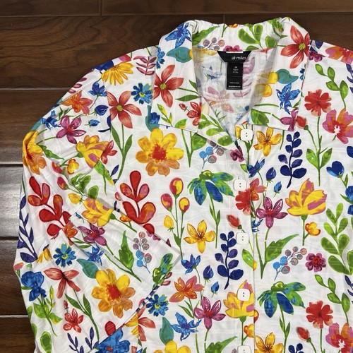 Ali Miles Women's Size 2X White Floral 3/4 Bell Sleeve Button Front Top Shirt - Picture 2 of 12
