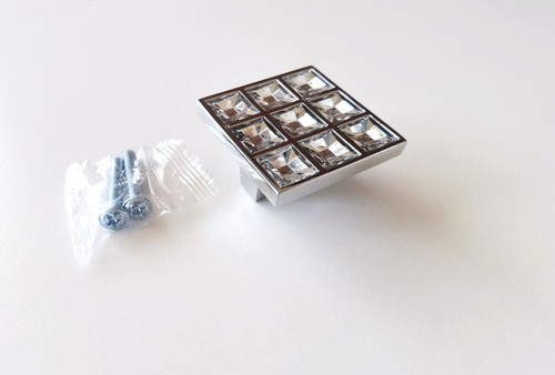 Crystal Chrome Drawer Pull Handles Cupboard Door Knob Cabinet Wardrobe - Picture 4 of 21