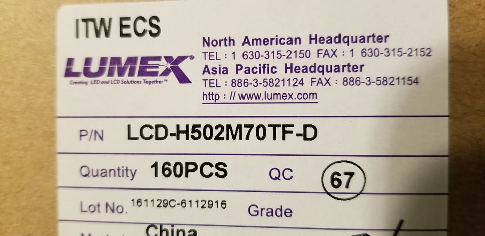 Lote De 160 PANTALLAS LCD-H502M70TF-D Lumex  Foto 4 de 4