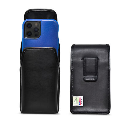 iPhone 13 12 Pro Max Fits Shockproof OB COMMUTER Vertical Case Black Leather