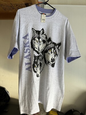 Vintage 90s Alaska Destination Wolf NWT Single Stitch XL