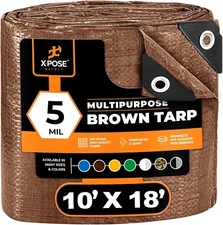 Multipurpose Protective Cover Brown Poly Tarp 10' x 18' - Durable, Water Resista