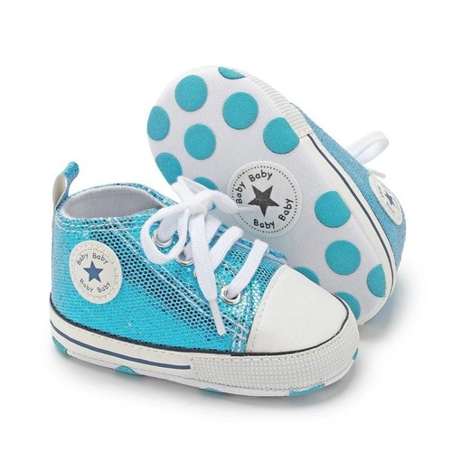 Newborn Canvas Shoes 0-18 Months Light Weight Sequins Baby Casual Shoes - Picture 2 of 20
