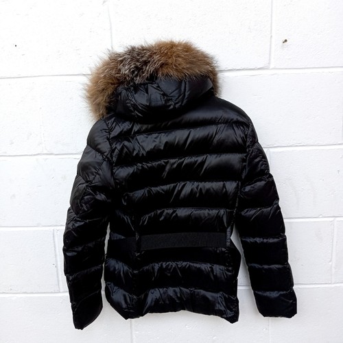 MONCLER Black TATIE Down Puffa Jacket Coat Fox Fur, Size 2 /UK 10/M RRP 1.3K. - Picture 9 of 15