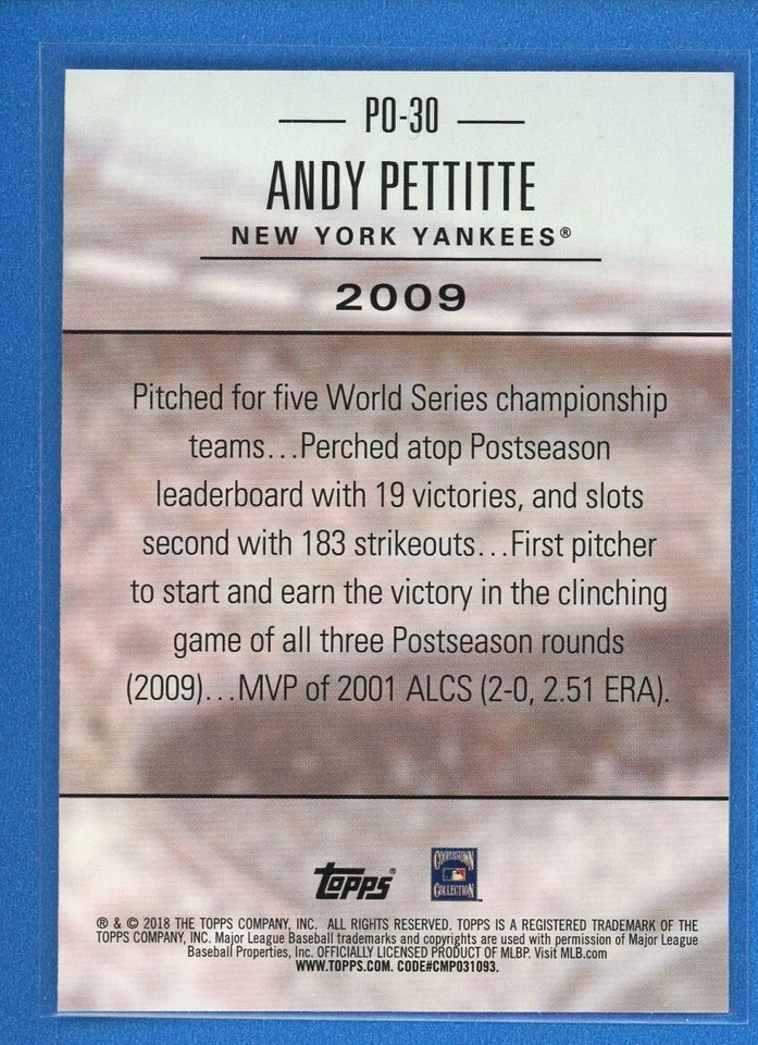 2018 Topps Update Series Postseason Preeminence #PO-30 Andy Pettitte Yankees - Image 2 of 2