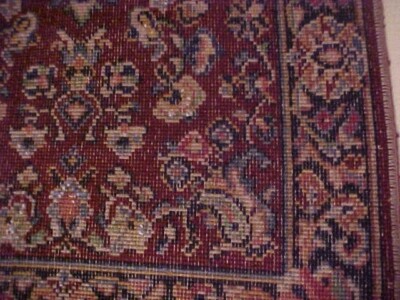 ORIENTAL RUG, RED WITH FLOWERS, 26'' by 50'', Vintage 1940s