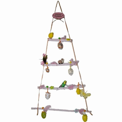 Albero di pasqua a muro con addobbi uova pulcini piume rami in legno decorazioni - Foto 5 di 8