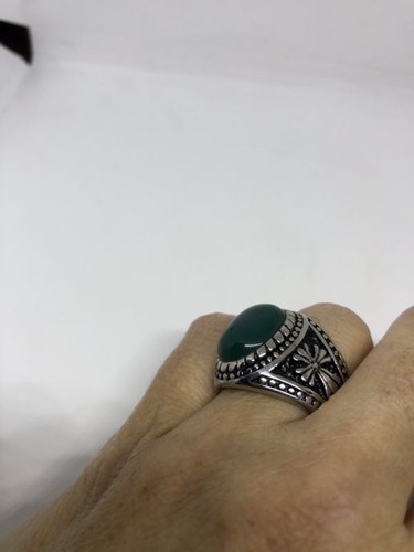 Stainless Steel Genuine Green Chrysoprase Men's Cross Ring - Bild 4 von 8