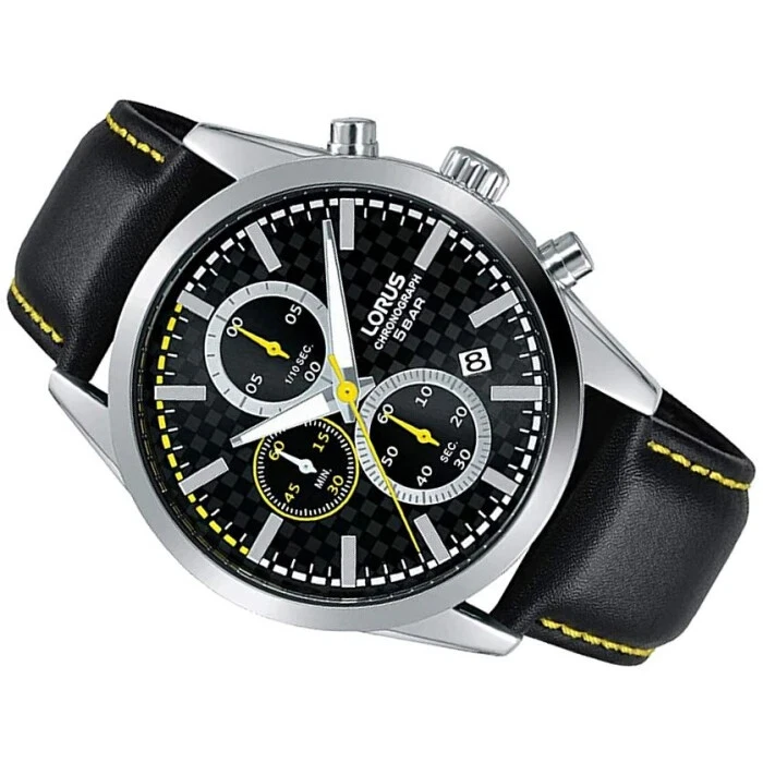 Men s Watch Lorus Cronografo Dial Carbon Fiber Watch Strap Black