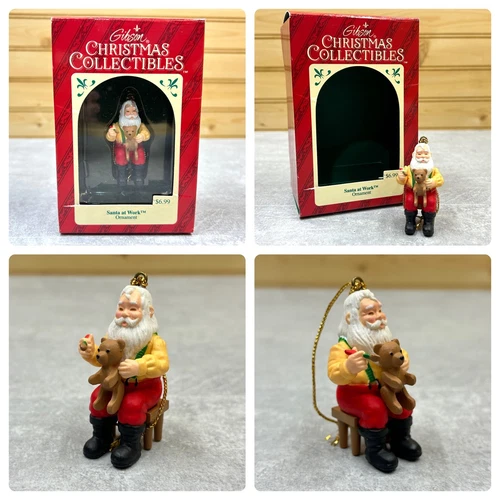 Vintage Gibson Christmas Collectibles Ornament Santa at Work Holiday with Box