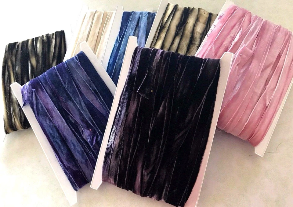 Borde de terciopelo rayón teñido a mano 7/8" en cinta de borde sesgado 1 yarda hecho en EE. UU. Foto 4 de 4