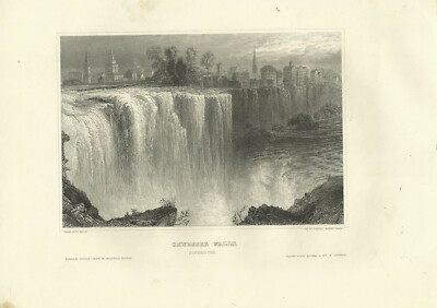 Genessee Falls Rochester USA um 1850 - Alter Stich Antique Steel Engraving Print