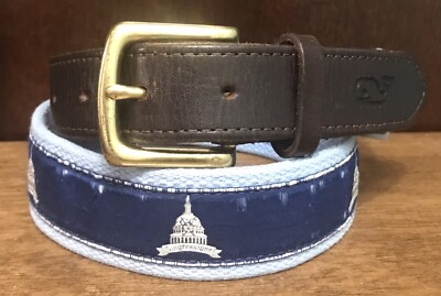 Vineyard Vines Belt Sz 30 Light Blue Canvas Leather Ends  display picture 1