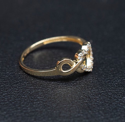 Anillo Corazón Infinito Oro Amarillo Sólido Real 14k, Anillo Corazón Mujer Oro Sólido 14k - Imagen 2 de 4
