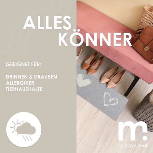 MOCAVI Mat Schuhparkplatz 30x100 cm waschbar Herzen beige mit Rand - Bild 2 von 8