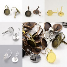 200pc Brass Leverback Earwire Hoop Earring DIY Setting Finding 25x14mm 12mm Tray