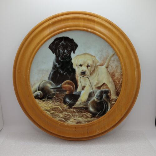 Vintage 1988 "A Perfect Set "Labrador Retrievers" Collector Plate w/ Wood Frame