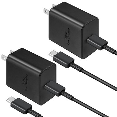 45W Super Fast Charger 2.0 with 6ft Cable USB C Dual Pack Black