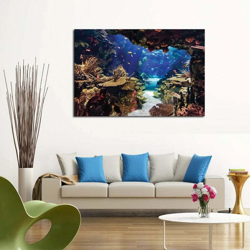 Impressão multipainel mergulhadores caverna recife lona arte de parede vida oceânica subaquática 5 peças - Imagem 4 de 4