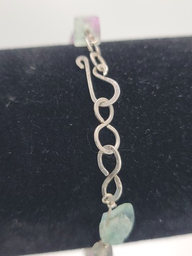 Vintage Handmade Natural Fluorite Stone Bracelet Beads Blocks Sterling Silver 8" - Picture 7 of 9