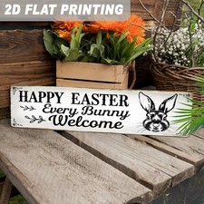 2D Happy Easter Every Bunny Welcome Metal Sign Vintage Bunny Wall Hanging Decor