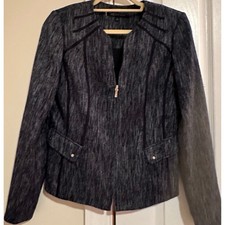 ANNE KLEIN Women's Black Textured Zip Front Blazer Jacket Size 6