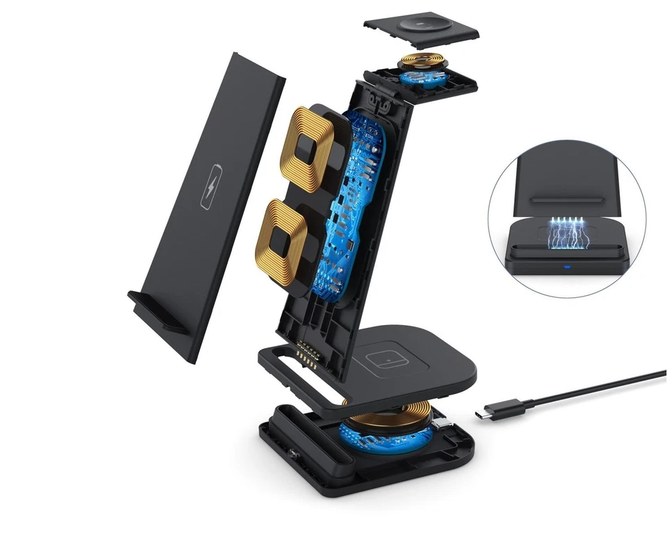 Wisam® 3 in 1 Multifunktion 15W QI Ladestation Air pod Pro Apple Watch iPhone 15 - Bild 2 von 4