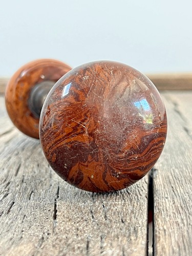 Antique Brown Swirl Porcelain Doorknobs - Antique Woodgrain Doorknob - Picture 4 of 8