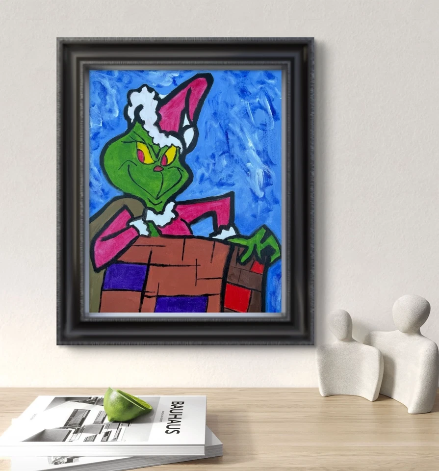 Оригинальное искусство «Гринч 5» 11 x 14 холст экспрессионизм абстрактный дизайн домашнего искусства - Изображение 3 из 4