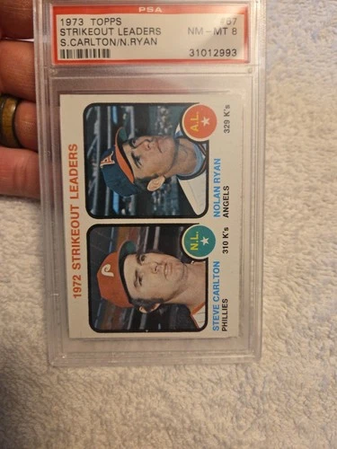 Nolan Ryan-Steve Carlton 1973 Topps Strikeout Leaders #67 PSA 8 NM-MT