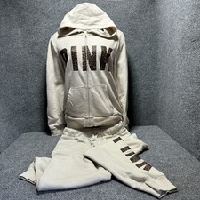 Victoria's Secret Pink Leopard Print Full Zip Hoodie  Pants Set Size L/M Rare