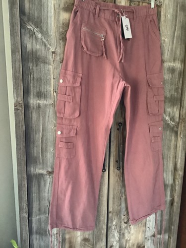 Pantalones cargo holgados Casei 100 % algodón elástico cordón cintura malva 28x30 M nuevos con etiquetas - Imagen 2 de 14