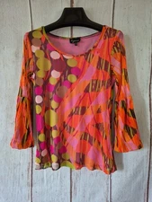 Lynn Ritchie Mesh Overlay Top Ballon 3/4-Sleeves - Orange, Pink, Lime - Size S