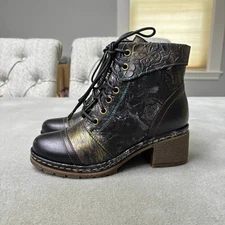 L'Artiste by Spring Step Fallinluv Boots Women's Size 5 Black Leather Lace Up