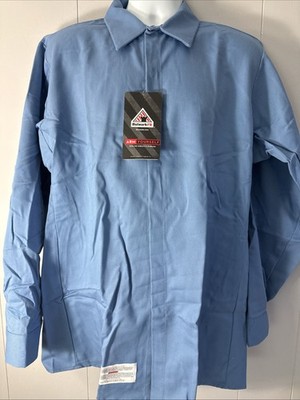 Bulwark FR Shirt Mens LARGE Blue Flame Resistant Button Long Sleeve Work Lineman
