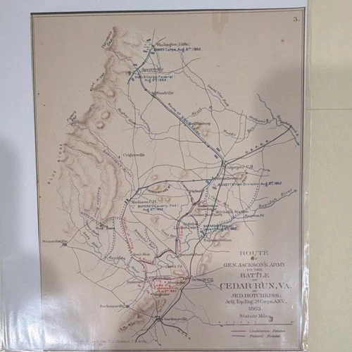 Jed Hotchkiss Civil War Map Print: Jackson’s Route to Cedar Run, VA 1863