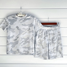 Old Navy Active GO DRY Camo 2 Piece Short Set Boys Size L 10-12 Grey White