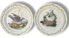 Portmeirion BIRDS OF BRITAIN 2 Dinner Plates SANDPIPER and Egret Acorn Leaf
