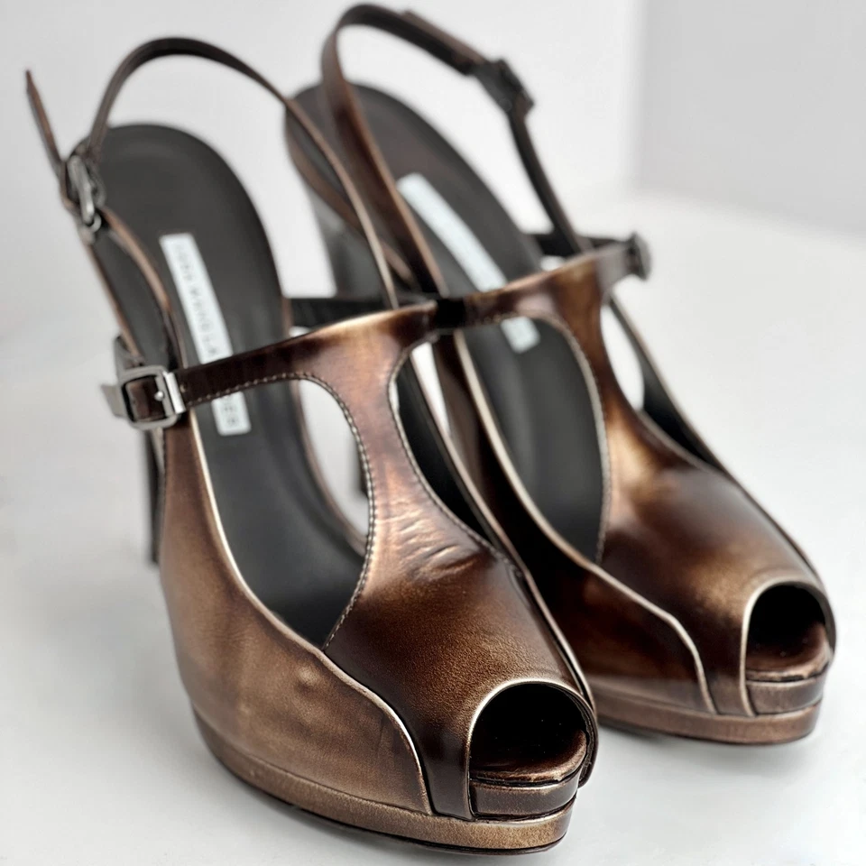 Vera Wang Lavanda Bronce 5" Tacón Plataforma Para Mujer Talla 8/39 Nuevo Con Etiquetas $395 Italia Foto 3 de 4