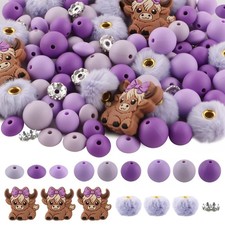 Sunrony 97Pcs Mix 12mm 15mm Silicone Beads for Keychain Making, 10mm Lentil R...