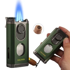 Galiner Windproof Cigar Lighter Jet Flame Torch Refillable Butane Cutter Holder