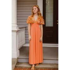 Terri Juniors 70s Vintage Tie Back Orange Floral Maxi Dress Women's Size 11 NWT