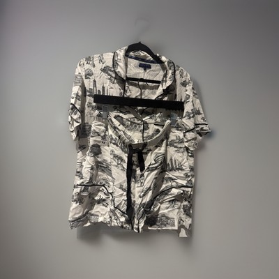 KATIE KIME Black New York TOILE Button-Up Lounge PAJAMA SHIRT & Short Set Size L